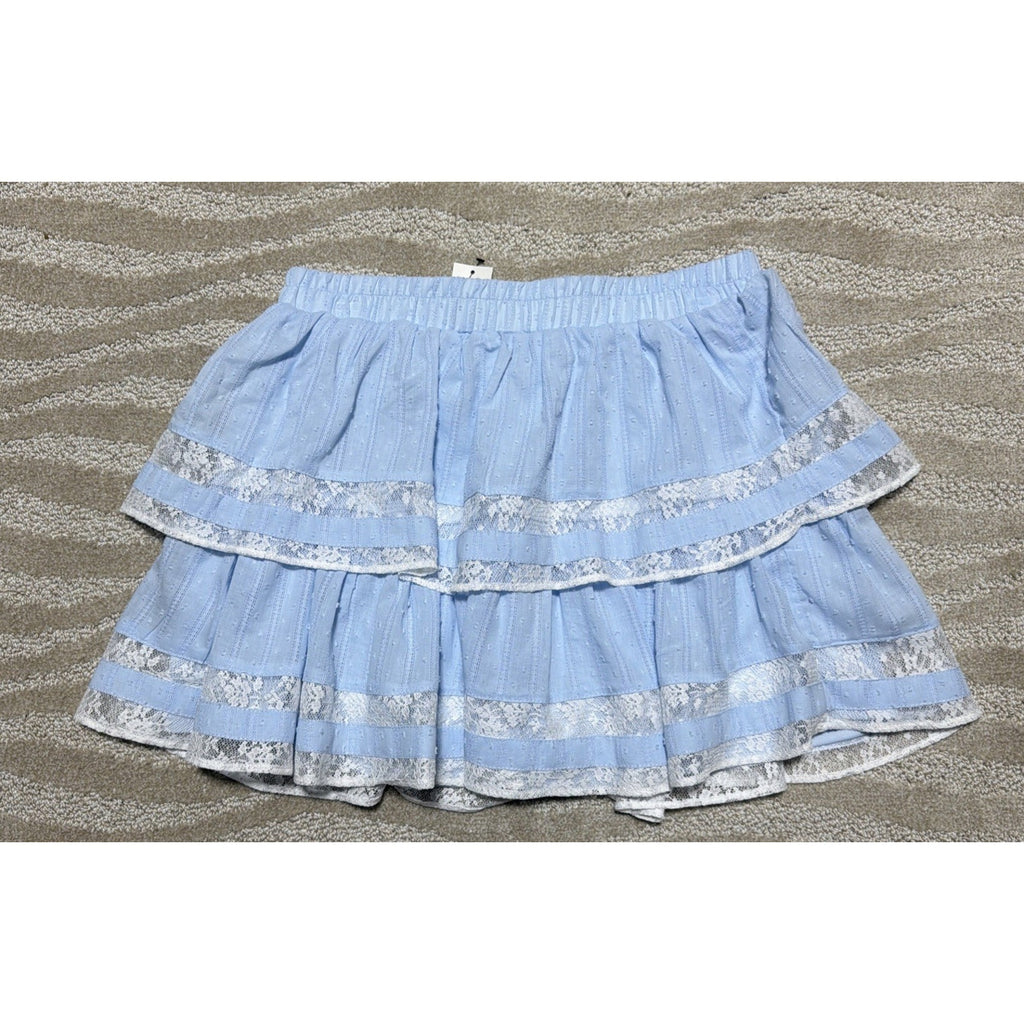 Francesca’s Connie Blue and White Tiered Lace Mini Skirt NWT, Women's Size M