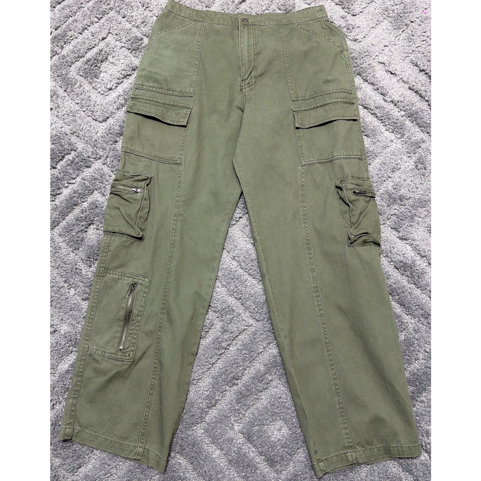 los angeles SIXTY SIX Wide Leg Saddleback Cargo Pants Twill Utility Army Green 7