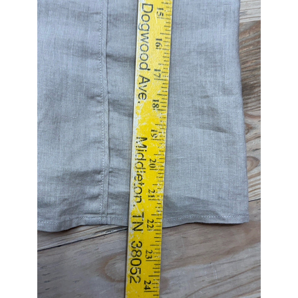 Jones New York Tan Linen Cap Sleeve Button Down Blouse Designer Buttons Size 12