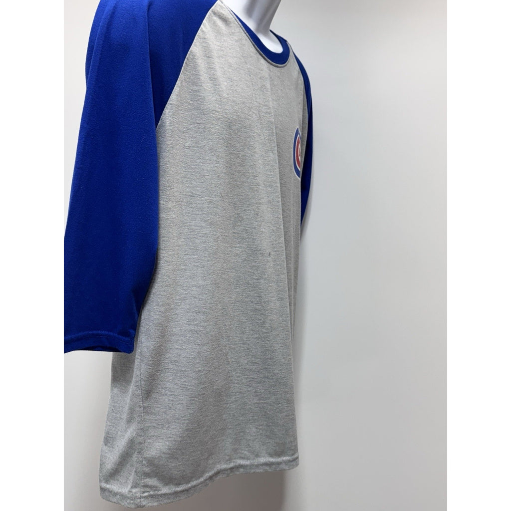 Chicago Cubs Raglan Shirt Athletic Cut Slim Gray Blue Budweiser Men’s Size Large