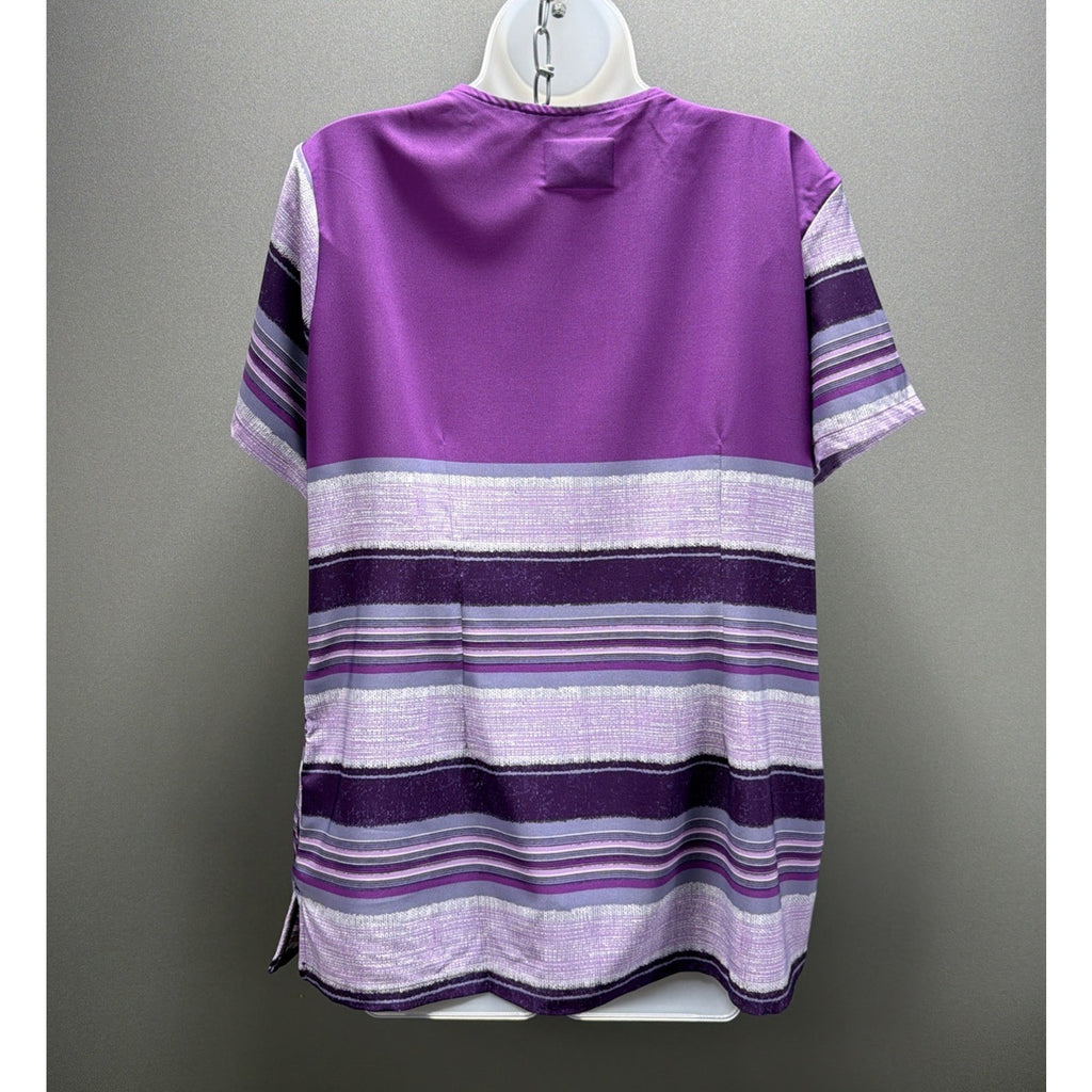 NEW ! BUTTER SOFT STRETCH MULTI COLOR PURPLE SCRUB TOP POCKETS SIZE L NWT