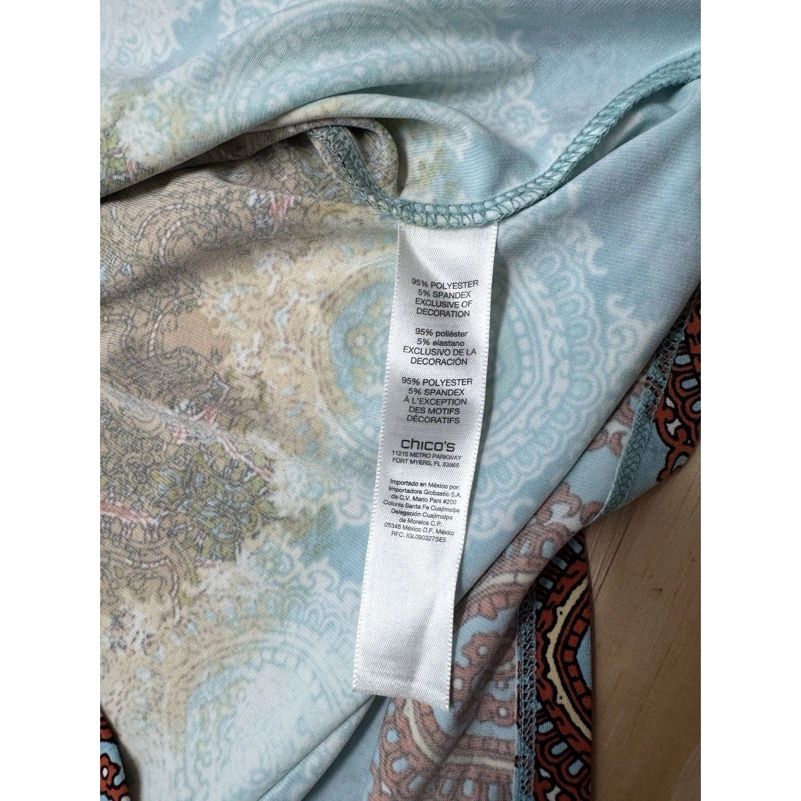 Chicos Cut Out Long Sleeves Beaded Neck Dress Aqua Print Size 3 (US XL)