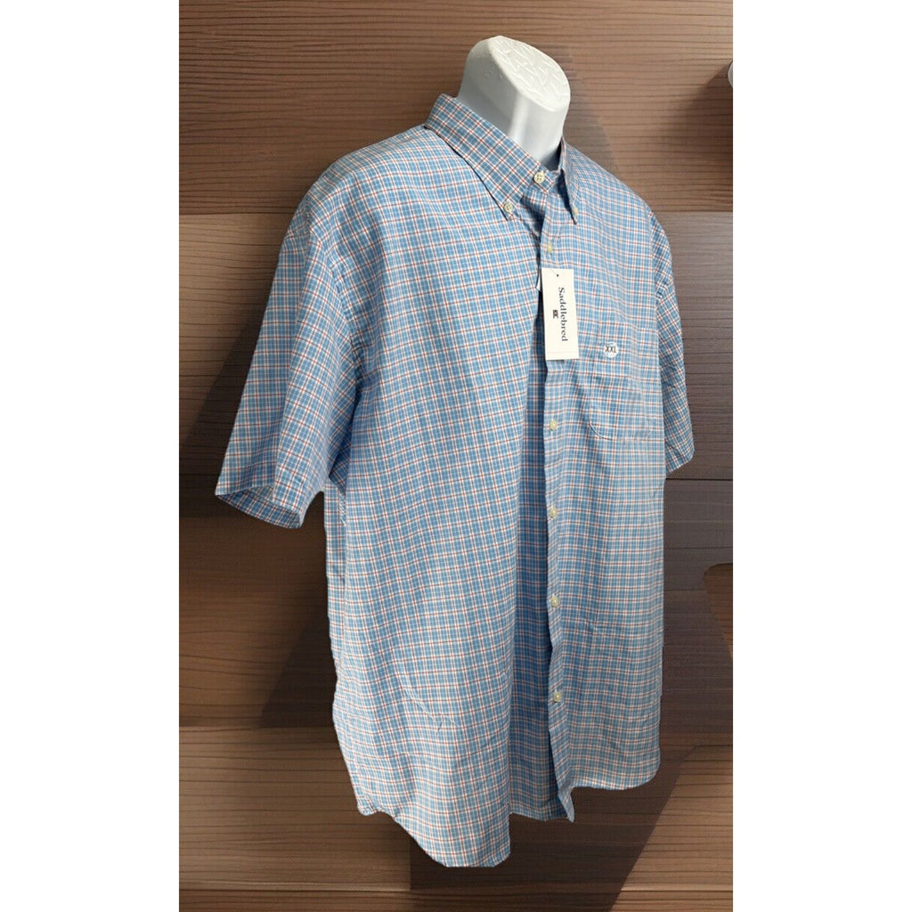 NWT Saddlebred Men's Classic Fit Sky Blue Gingham Short-Sleeve Button-Up Size 2X