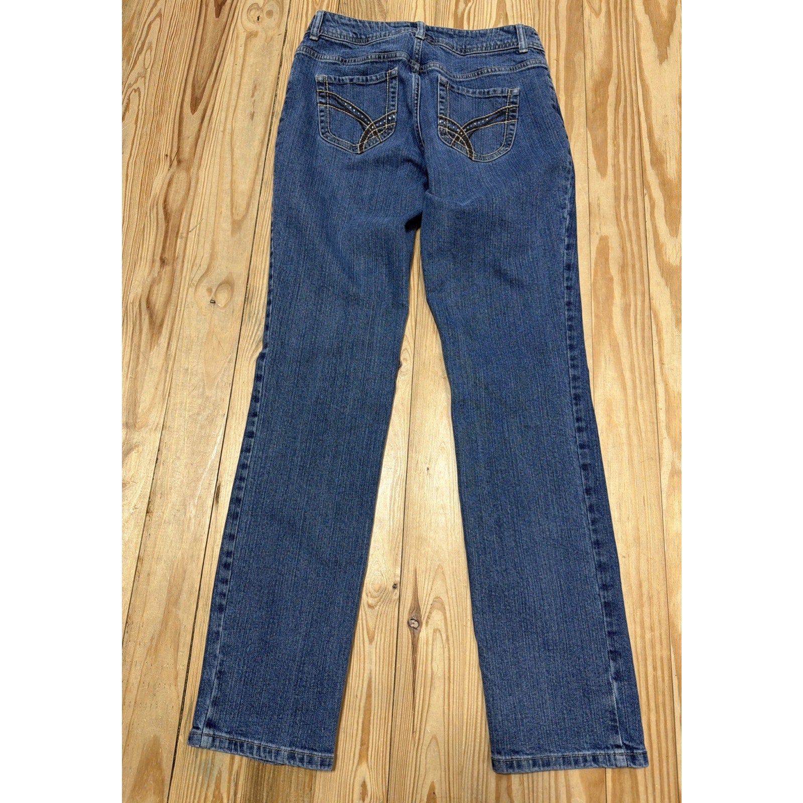 Chico's Additions Jeans Womens Mid Rise Straight Embellished Pocket 29x32