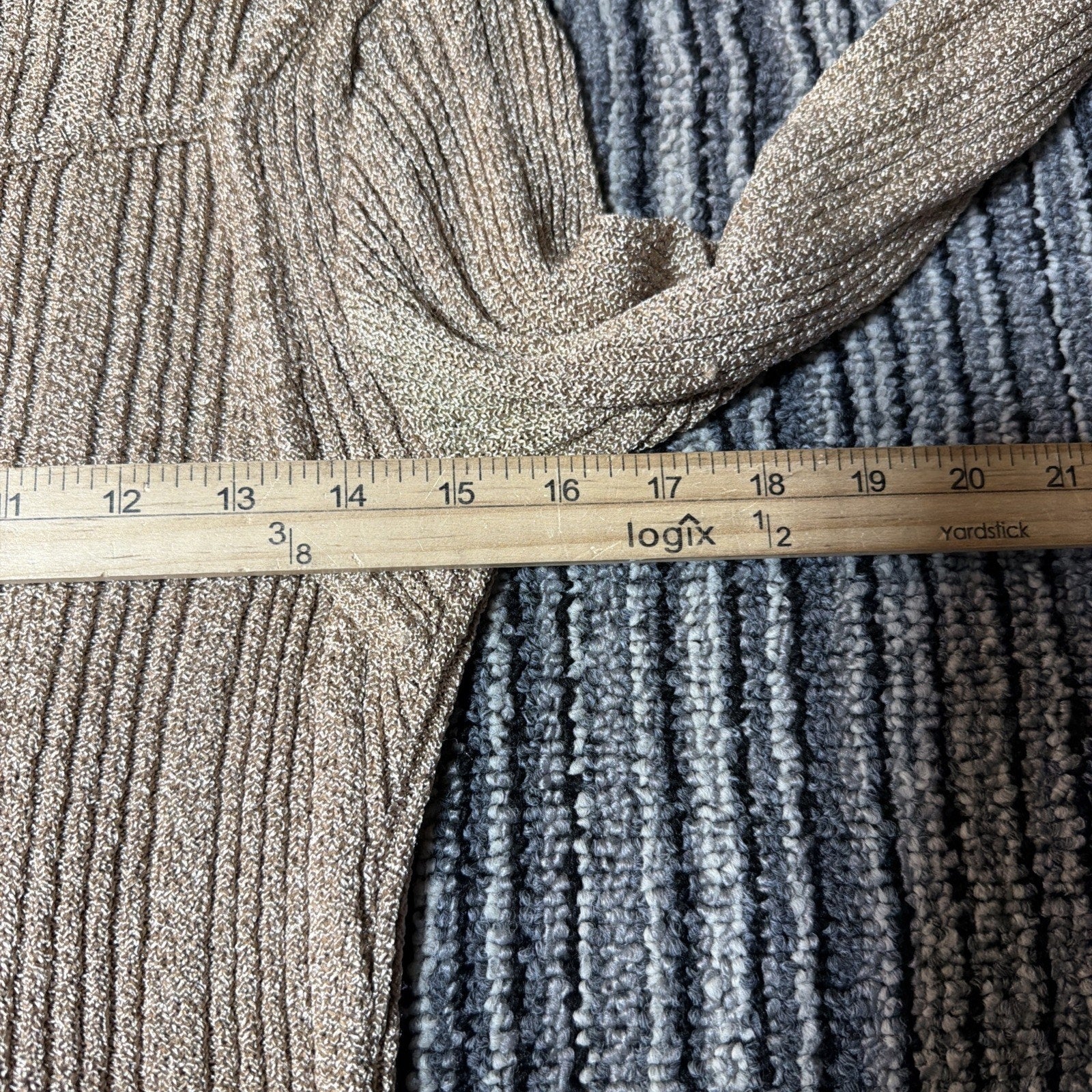 Vtg Copper Key Metallic Gold Long Sleeve Top Ribbed Fitted Size M Nylon Made USA