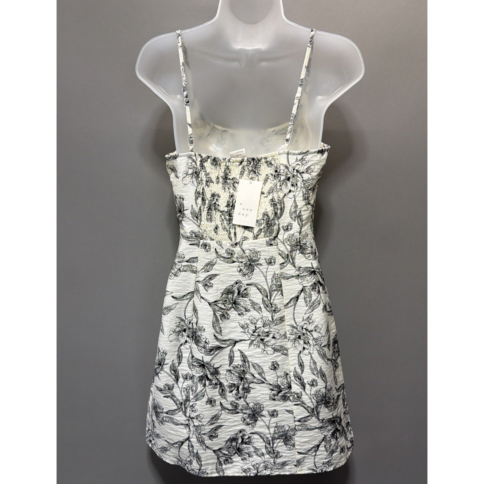 A New Day Floral Mini Dress Womens 4 Black White Slip Sundress Cottagecore New