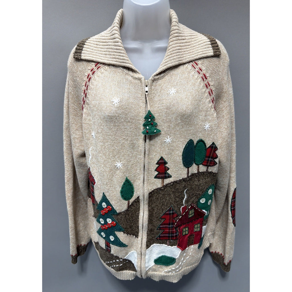 Vtg Heirloom Collectibles Christmas Cardigan Sweater Sz Large Elbow Patch