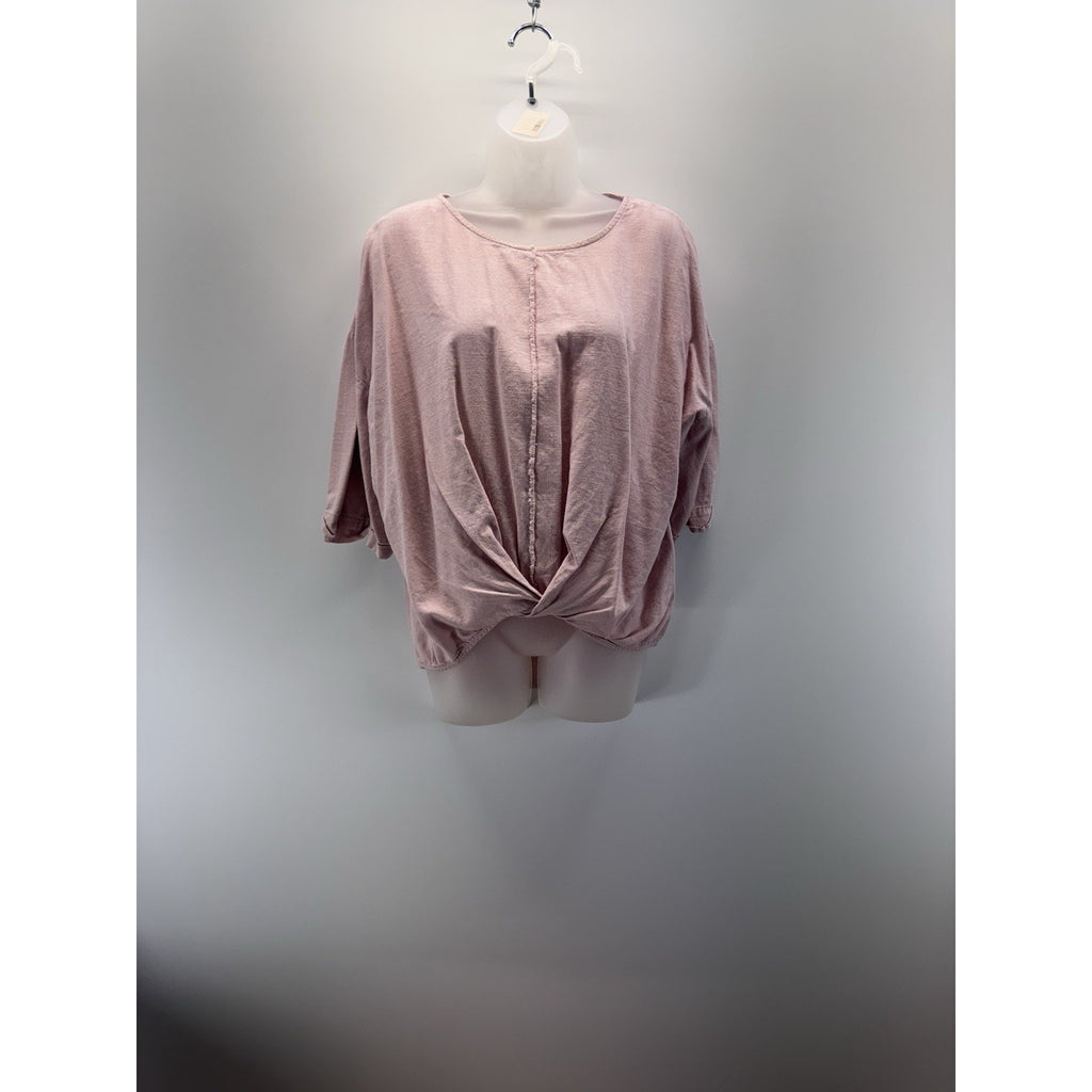Umgee Women's Dusty Rose Long Sleeve Twist Detail Knit Top Size S Oversized Boho