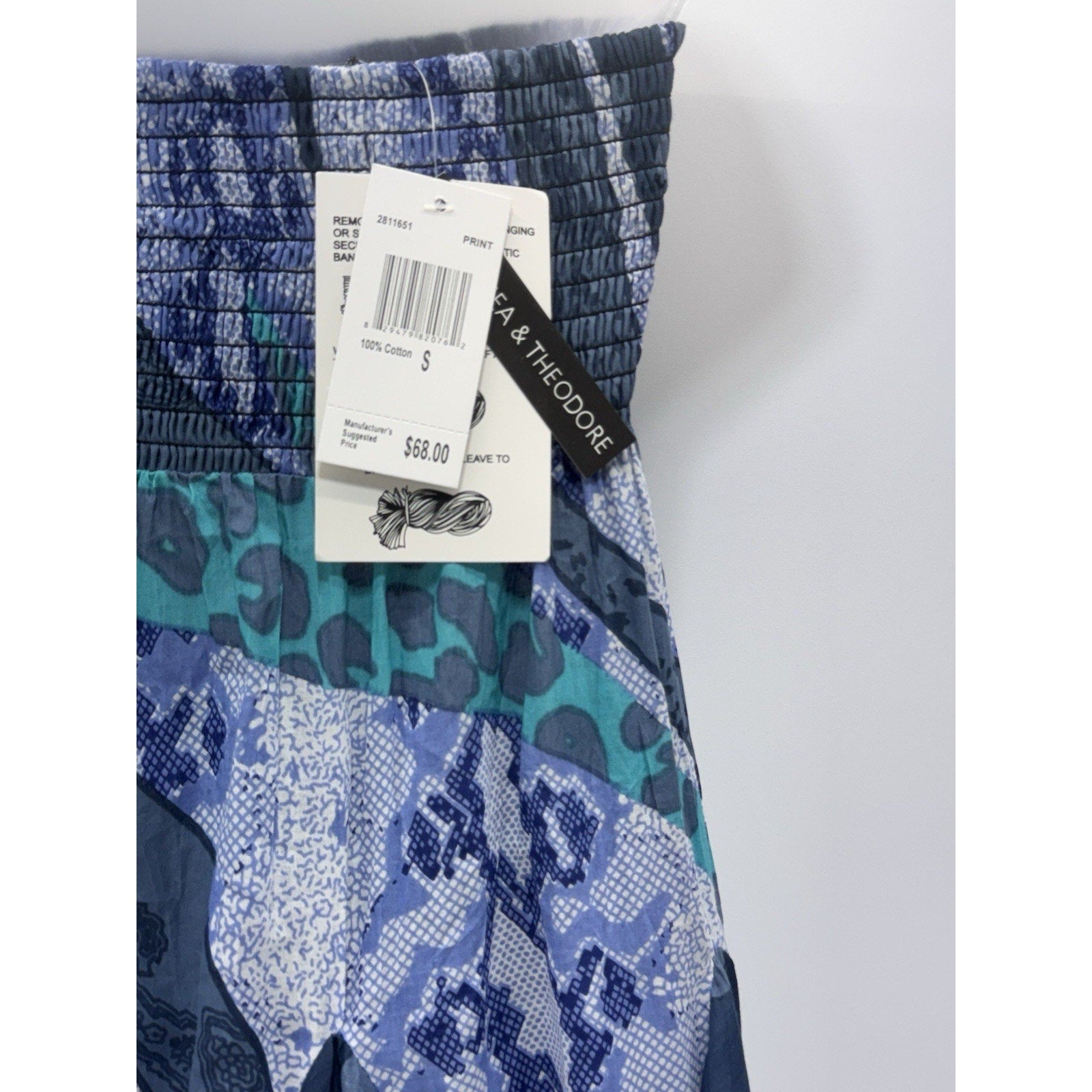 CHELSEA & THEODORE Blue Print Ruffle Tie Tiered Mini Dress Women’s Small NWT