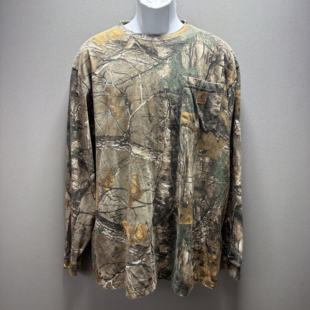 Vtg Carhartt Realtree Camo Long Sleeve Shirt Mens L Tall Pocket Tee Hunting K285