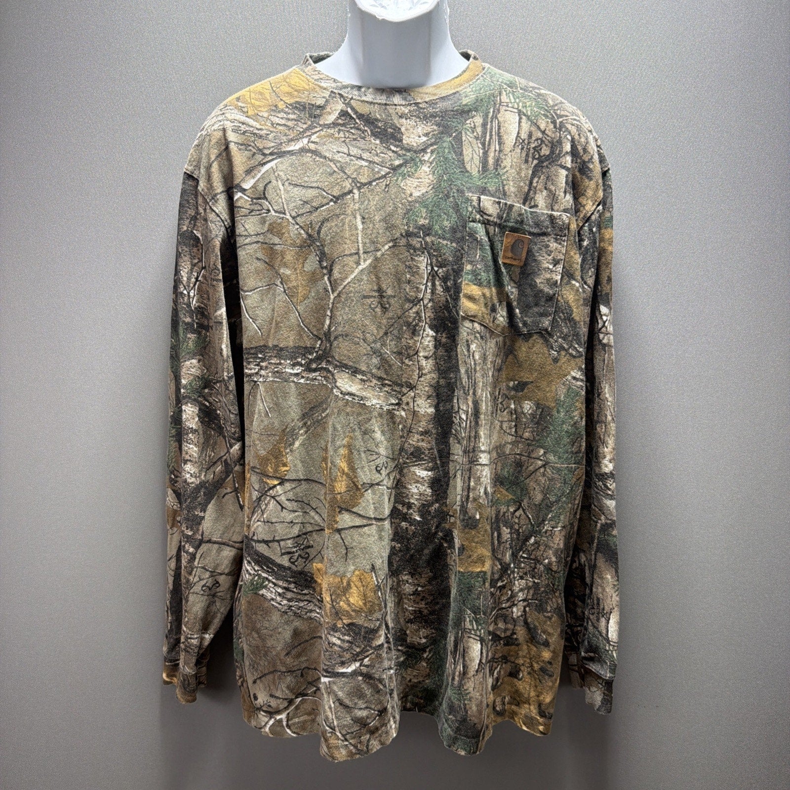 Vtg Carhartt Realtree Camo Long Sleeve Shirt Mens L Tall Pocket Tee Hunting K285