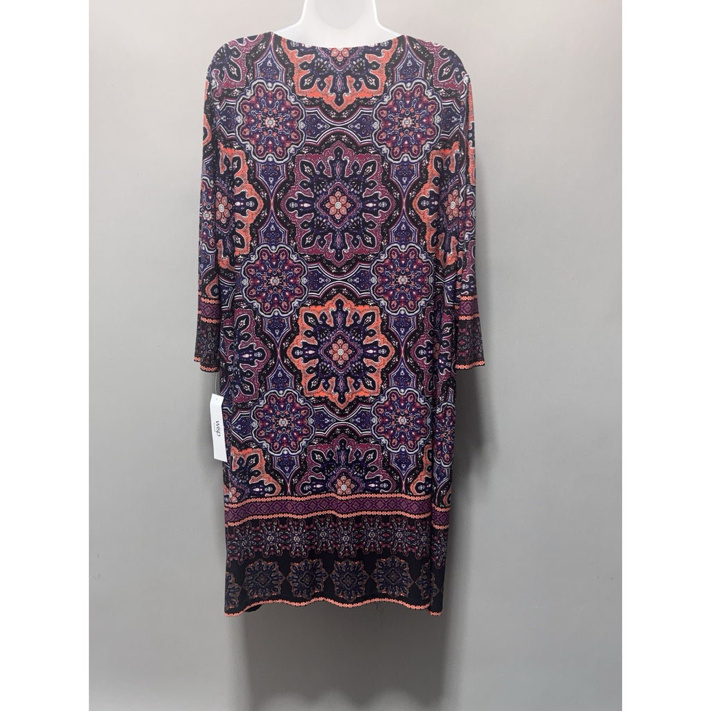 Wisp Women's 14W Dress Boho Mandalas Stretchy Black Orange Festival Purple NWT