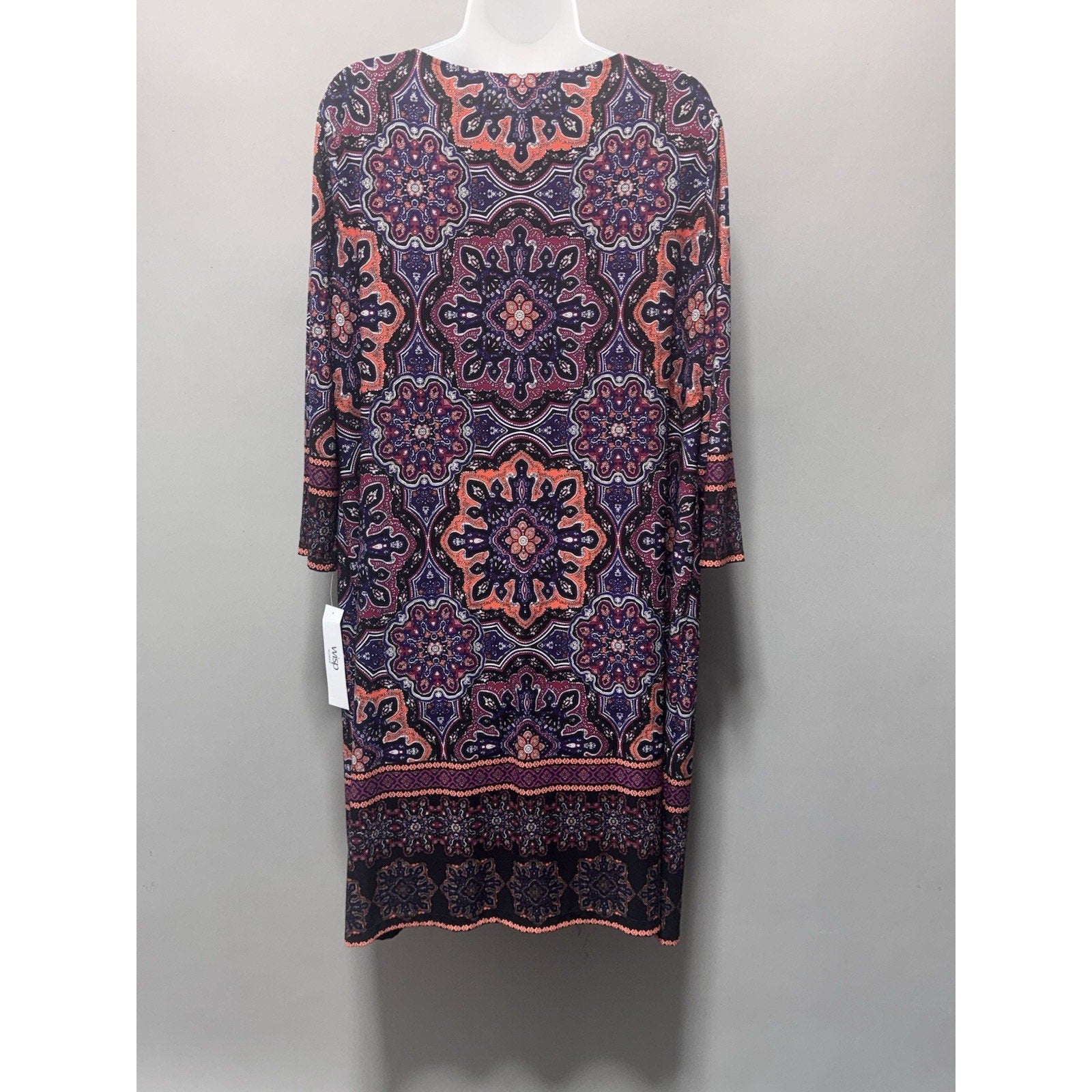 Wisp Women's 14W Dress Boho Mandalas Stretchy Black Orange Festival Purple NWT