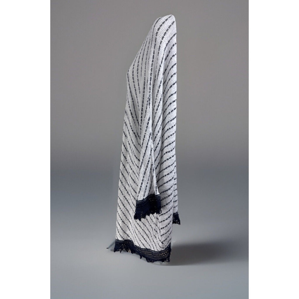 Lee Women’s Cardigan Knitted Blue & White Sweater Plus Size 2X Tassels