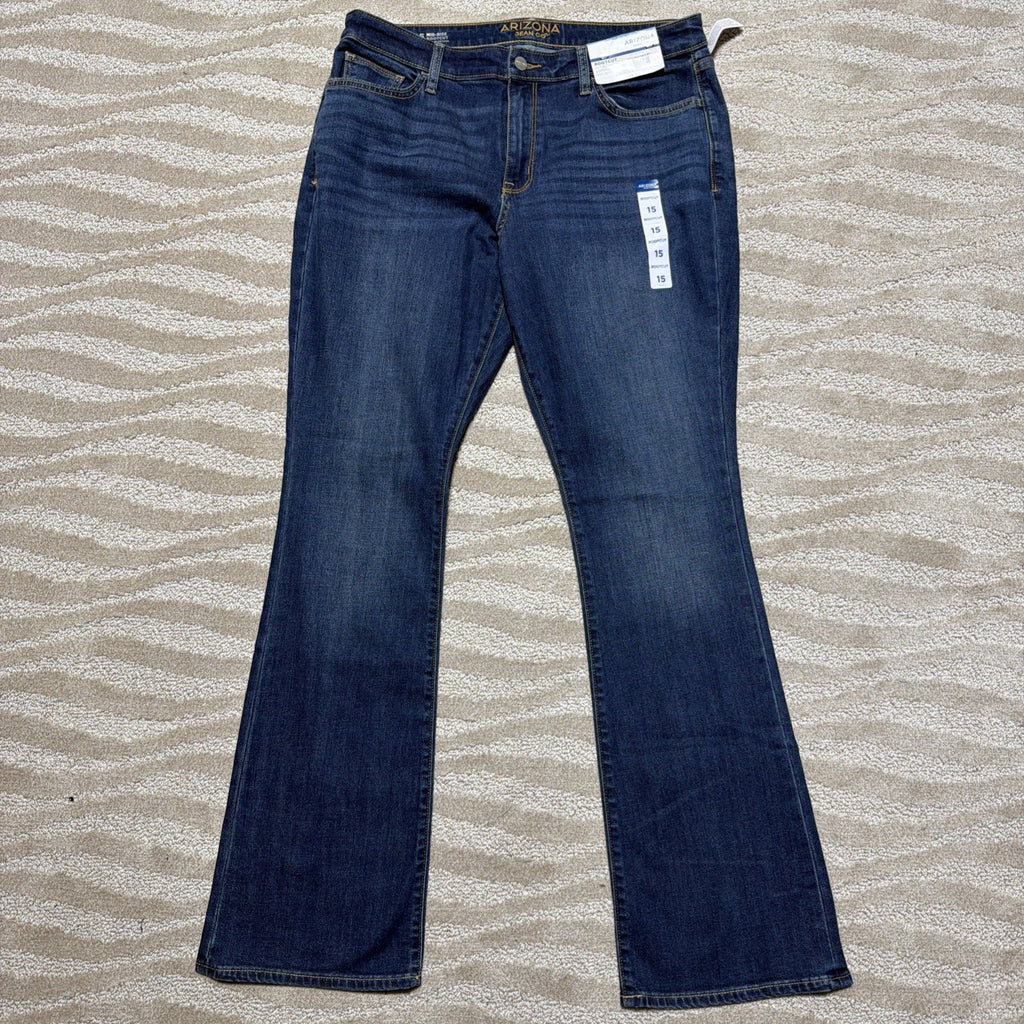 Arizona Jean Co Mid Rise Bootcut Jeans Womens Size 15 Dark Wash Stretch NWT