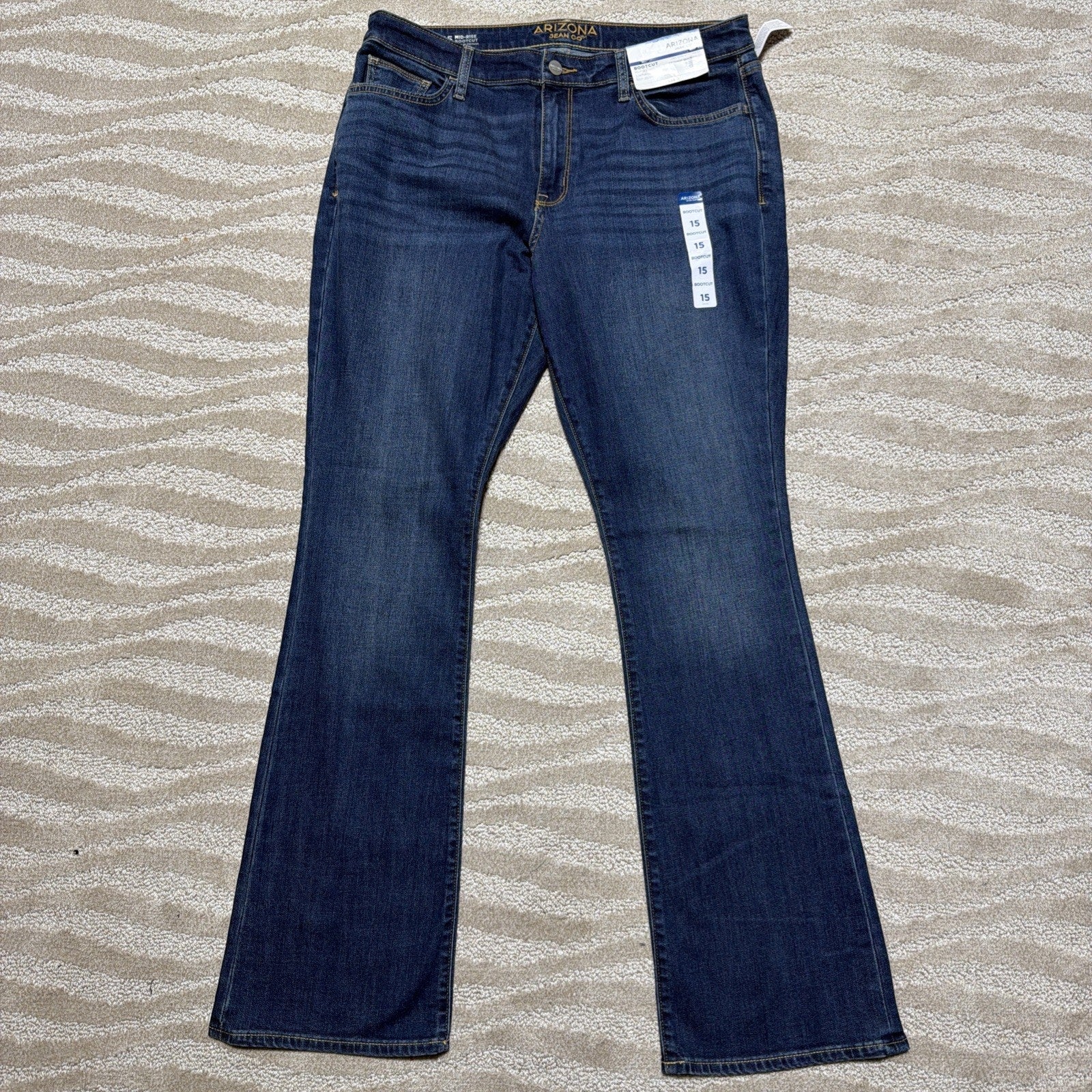 Arizona Jean Co Mid Rise Bootcut Jeans Womens Size 15 Dark Wash Stretch NWT