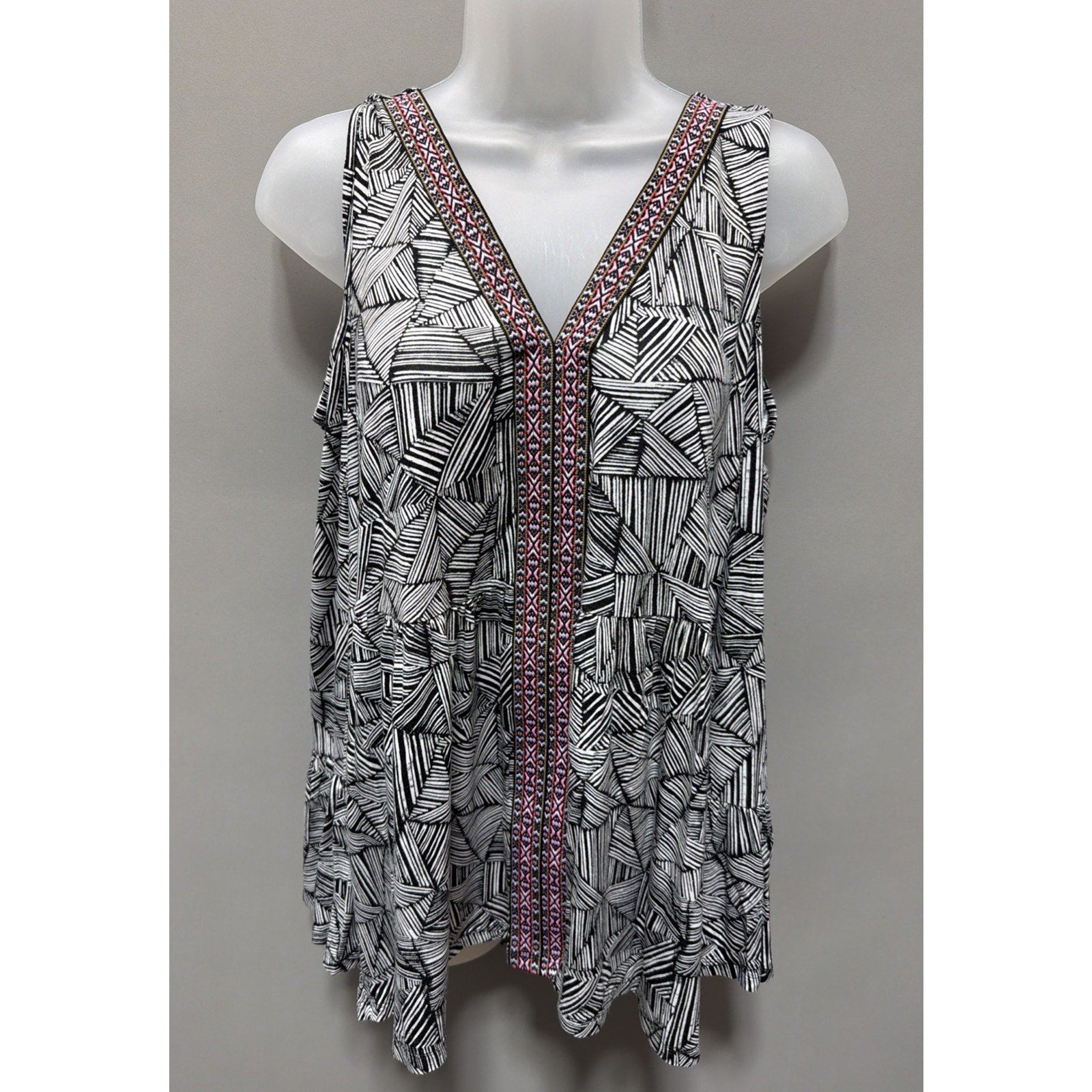 Cupio Cold Shoulder Bell Sleeve Embroidered Lagenlook Top Size Large