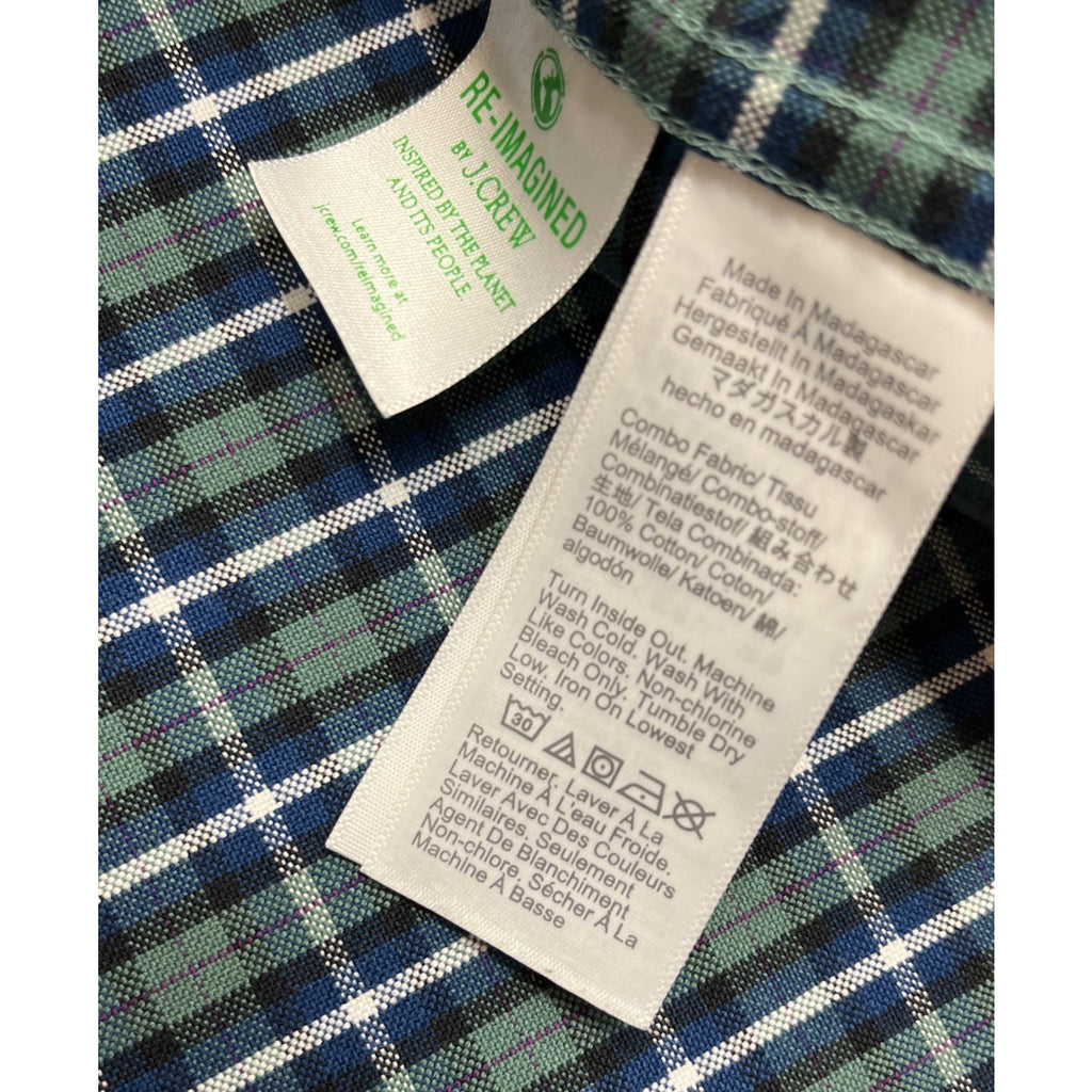 J Crew Shirt Men Large Green Plaid Flex Slim Fit Oxford Long Sleeve