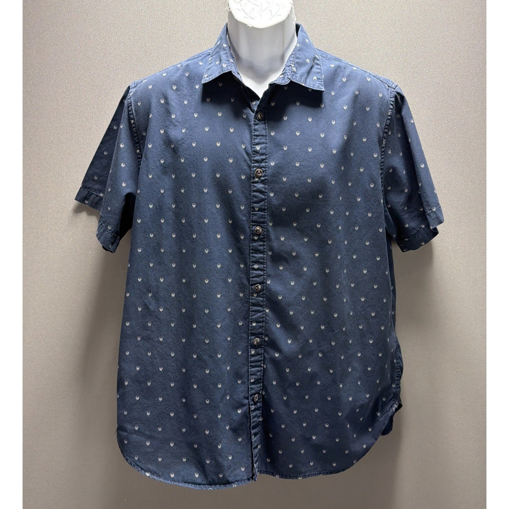 Denim & Flower Men’s Skull Button Down Shirt Size XL Blue S/S Slim Fit
