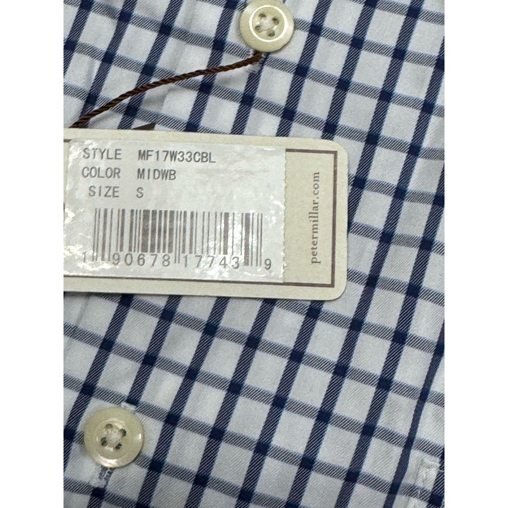 Peter Millar Crown Soft Cotton Silk White Blue Plaid Shirt Men’s Small NWT