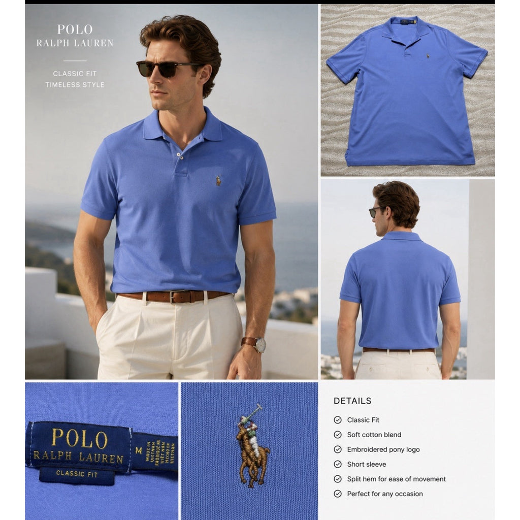 Polo Ralph Lauren Men's Blue Classic-Fit Short Sleeve Pony Logo Shirt Size M