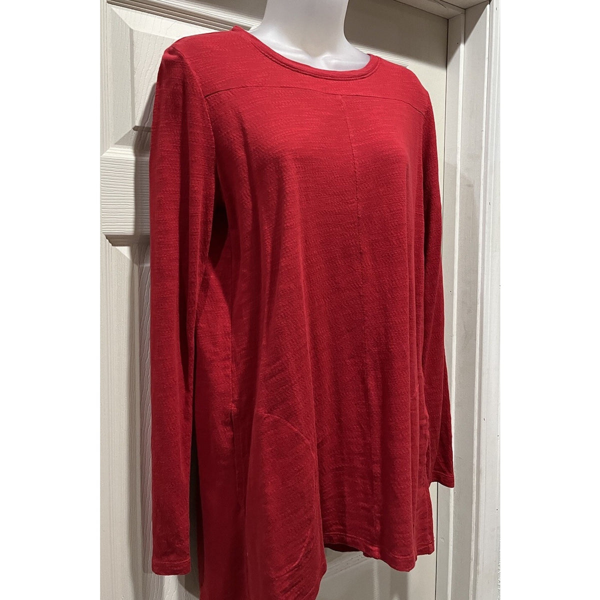 J. Jill Women's S Textured Tunic Tee Red Long Sleeve Long With Pockets