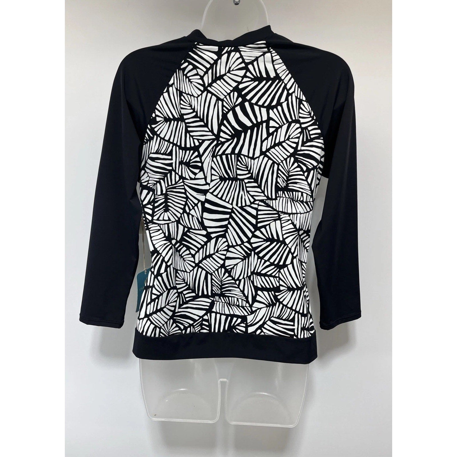 NWT Caribbean Joe Swimsuit Rash Guard Long Sleeve Top Sz 10 Black Zipper