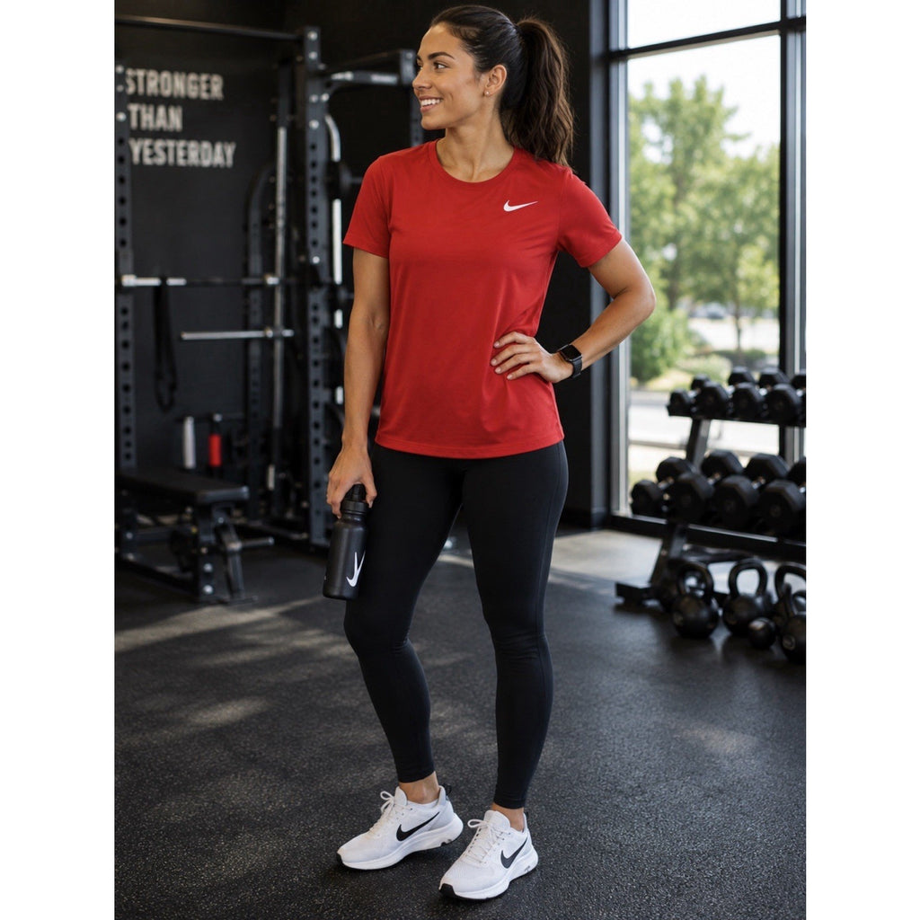 Nike Dri-FIT Women’s Large Red Running Shirt Short Sleeve Workout Athletic Tee