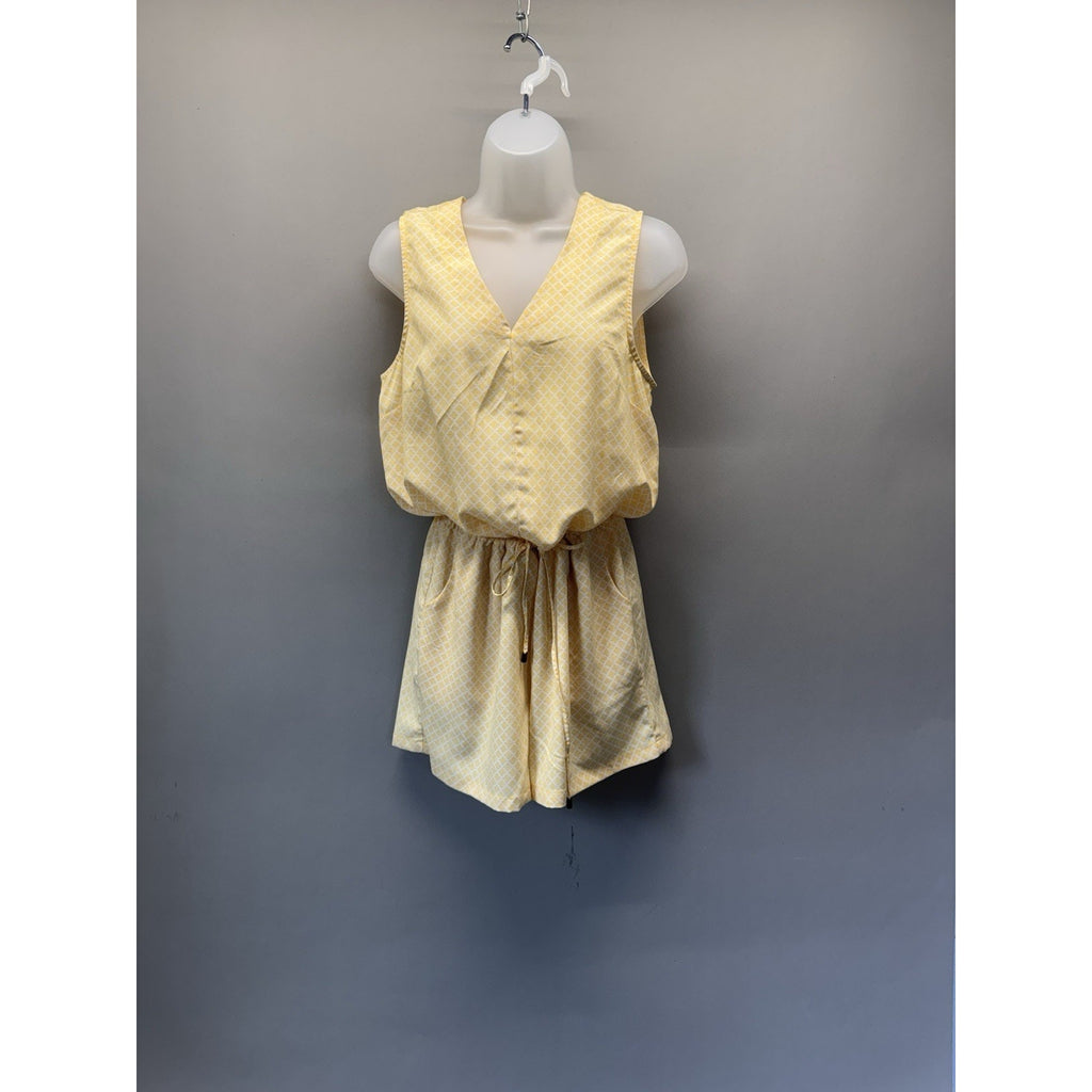 Banana Republic Yellow Geometric Romper Womens Small Sleeveless Drawstring Pocke