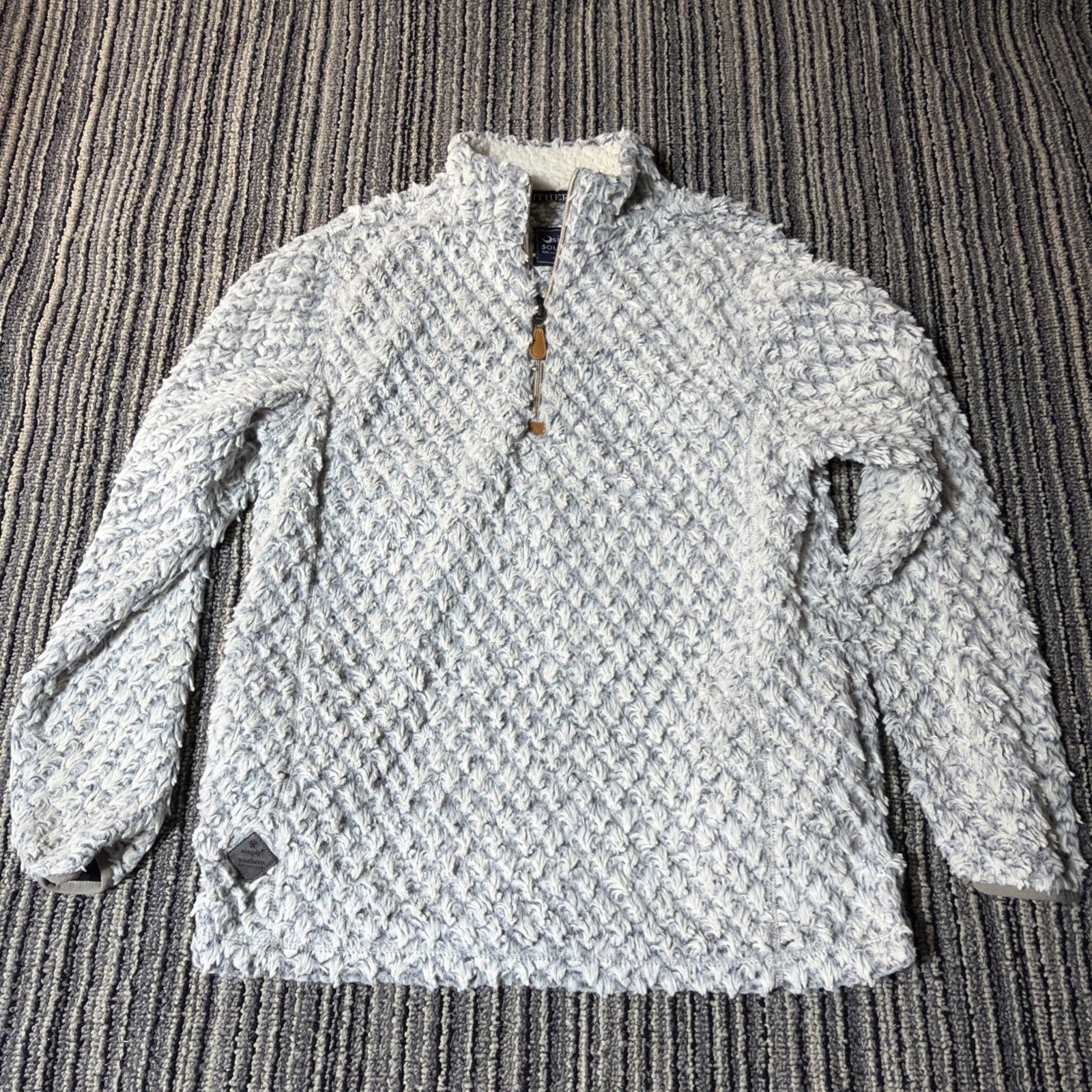 Women's Simply Southern White Gray Diamond Sherpa 1/4 Zip Pullover Fleece Size S