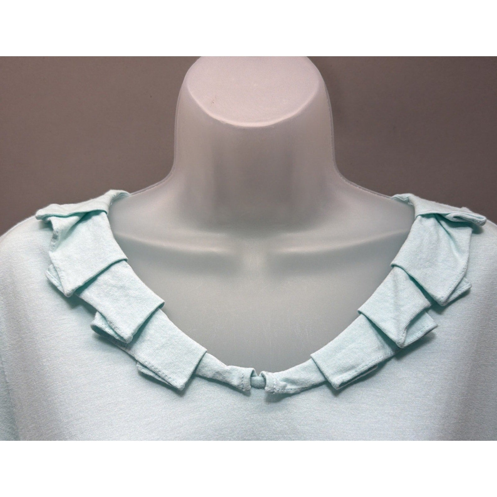 Talbots Medium Lt Seafoam / Aqua Sleeve Ruffle collar Tee Modal Cotton Blend