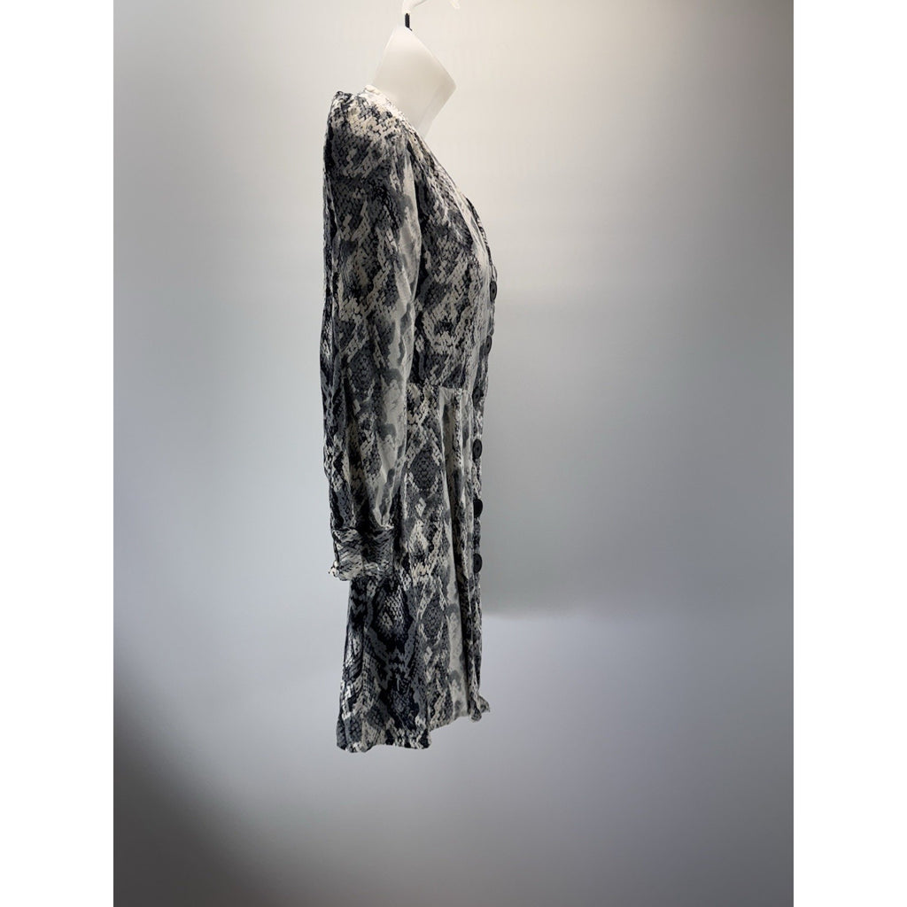 Rebellion Snake Python Animal Print Pattern No Collar Button Front Dress S
