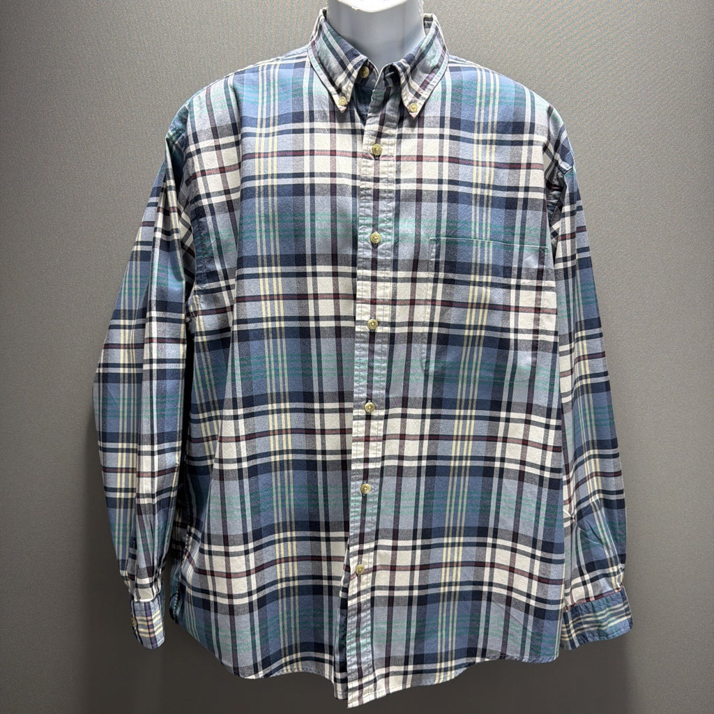 Eddie Bauer Shirt Mens L Blue Plaid Pocket Button Down Casual Western
