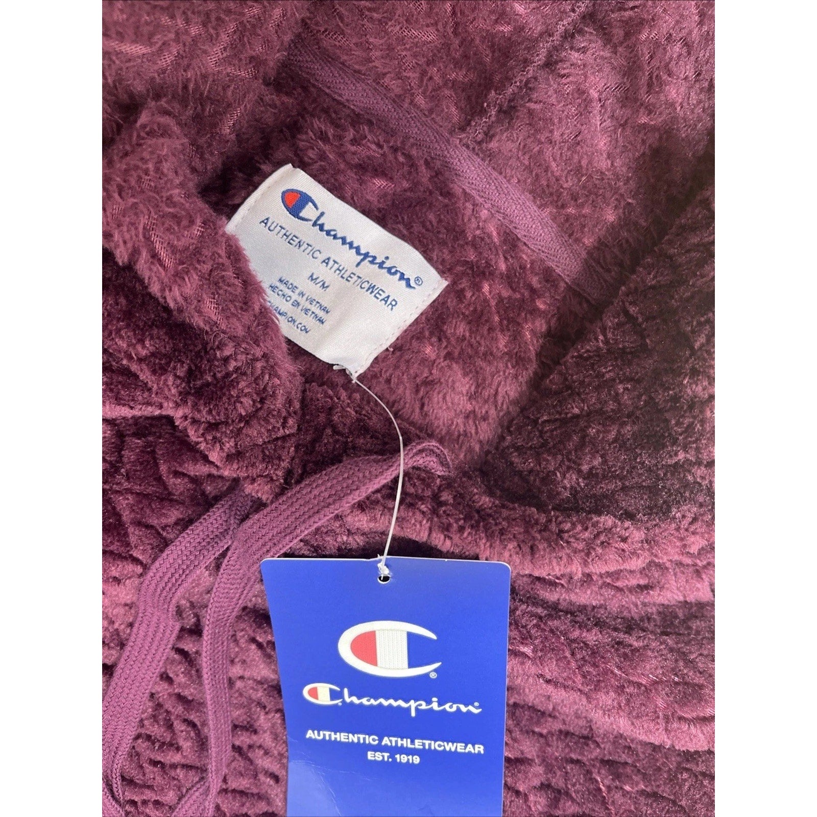 Champion Fluffy Teddy Fleece Pullover Hoodie Womens Medium Burgundy NWT