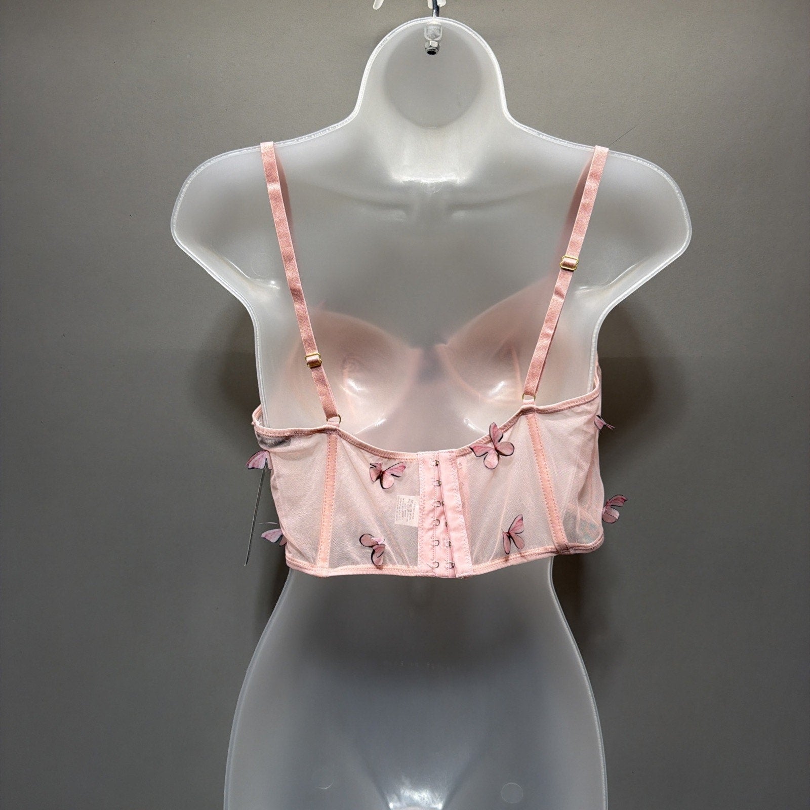 New 3D Butterfly Blue Sheer Bra Corset Top Size Large