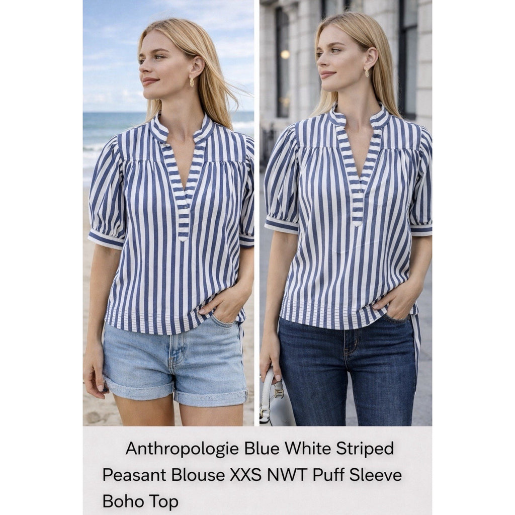 Anthropologie Womens Darcey Popover Swing Top Cotton Blue Stripe Size XXS NWT