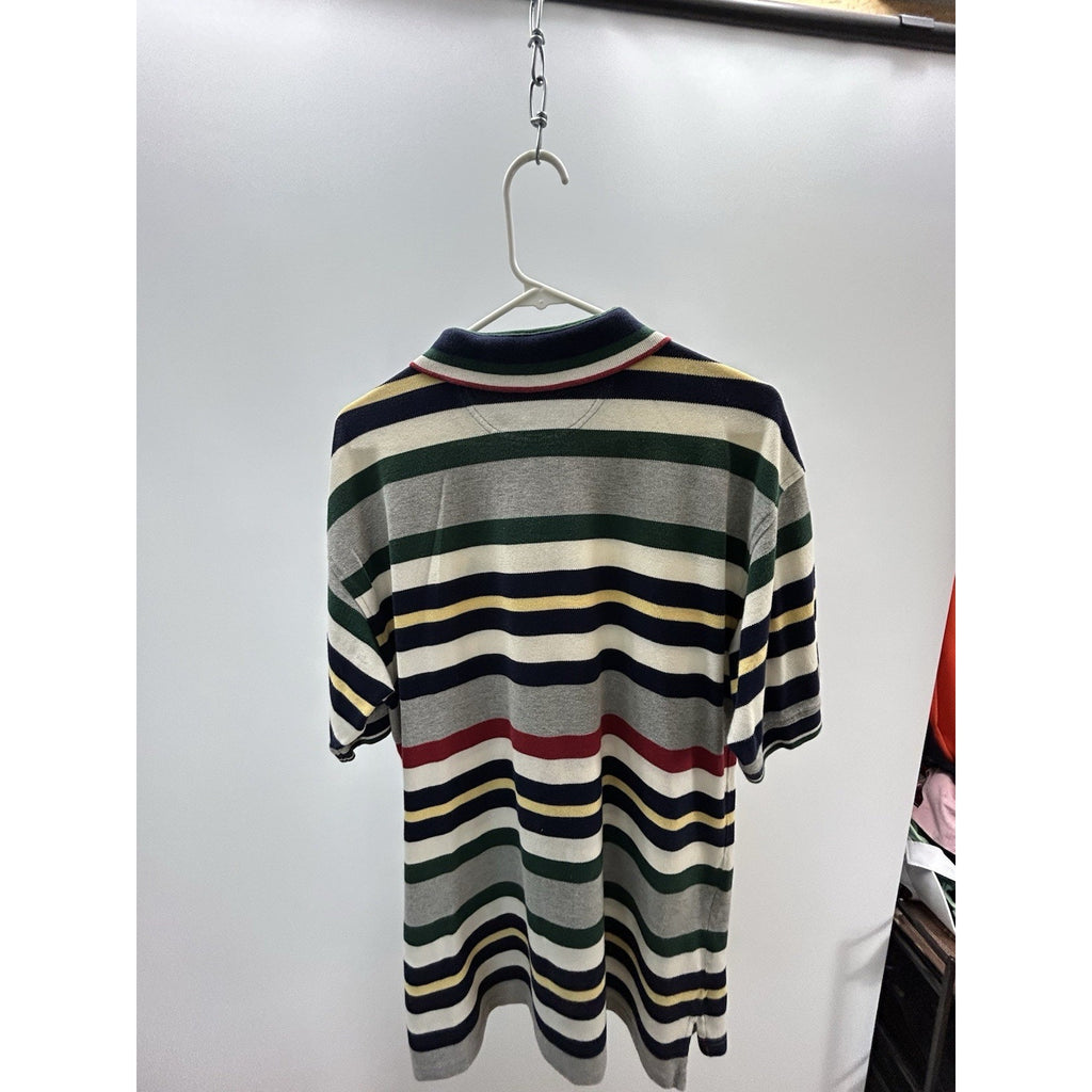 Vintage IZOD Lacoste Mens Polo Shirt Large 90s Neutral Striped Earth Tonal Logo