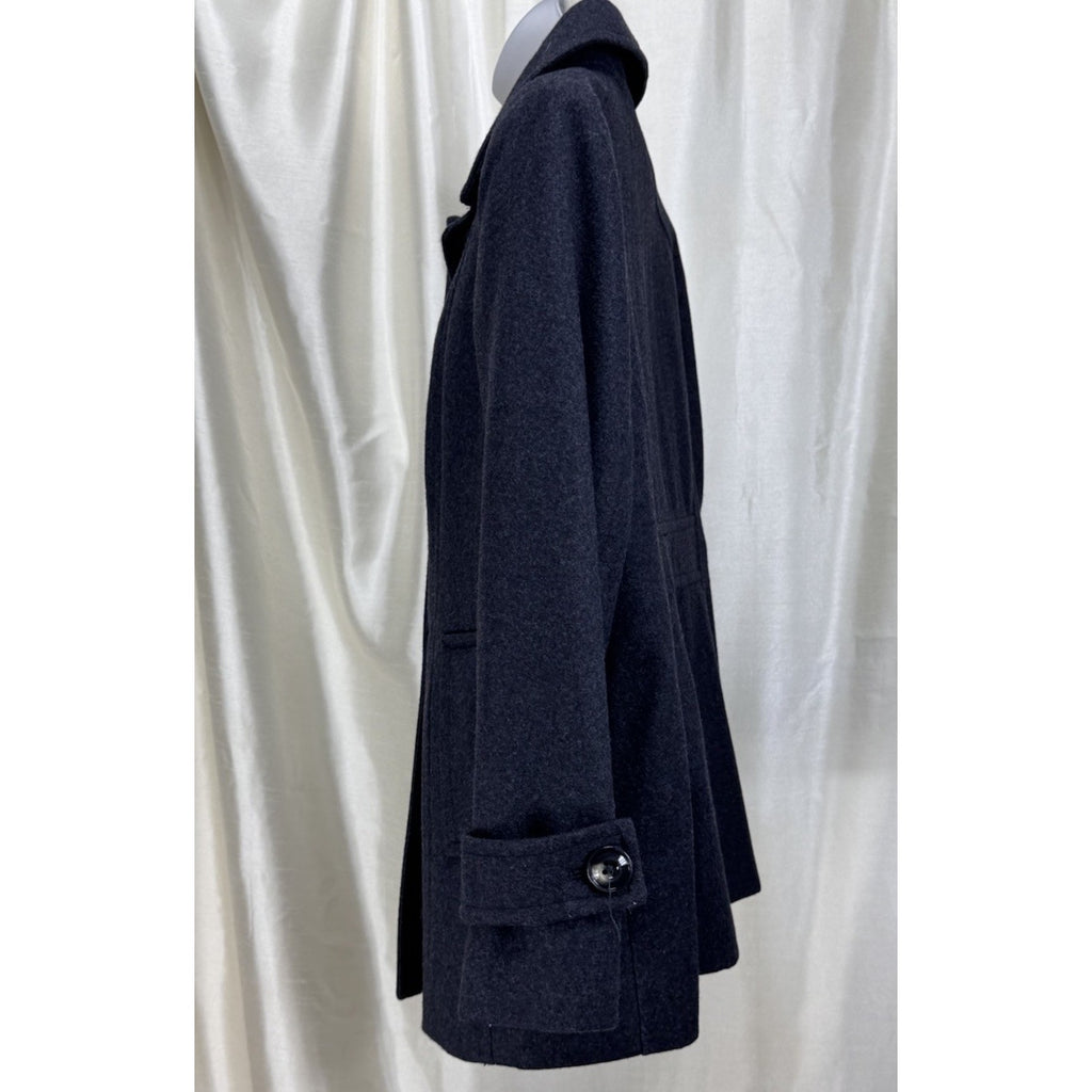 Women's PL London Fog Wool Blend Dark Charcoal Button Front Pea Coat Medium EUC