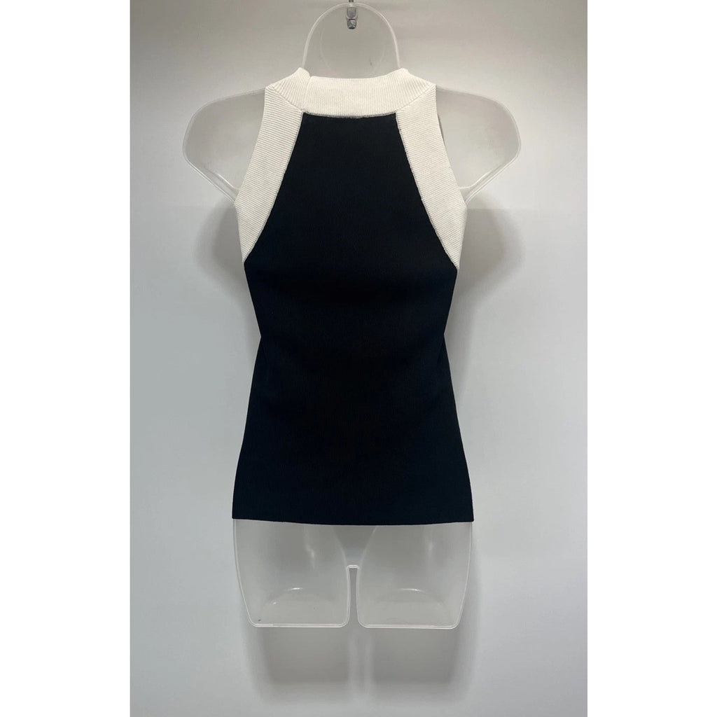 Ann Taylor Factory Tank Top- Black White Colorblock -Front-Knit-Sleeveless XS