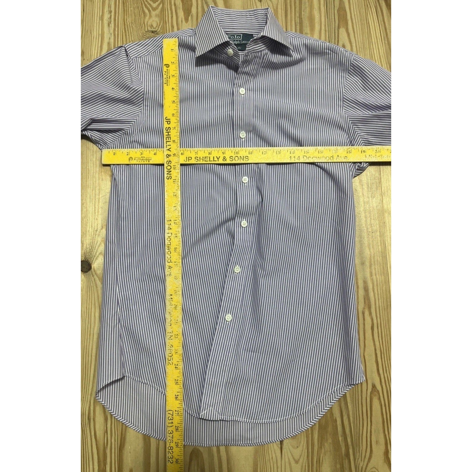 Polo Ralph Lauren Custom Fit Purple White Striped Cotton Shirt Mens Size Small