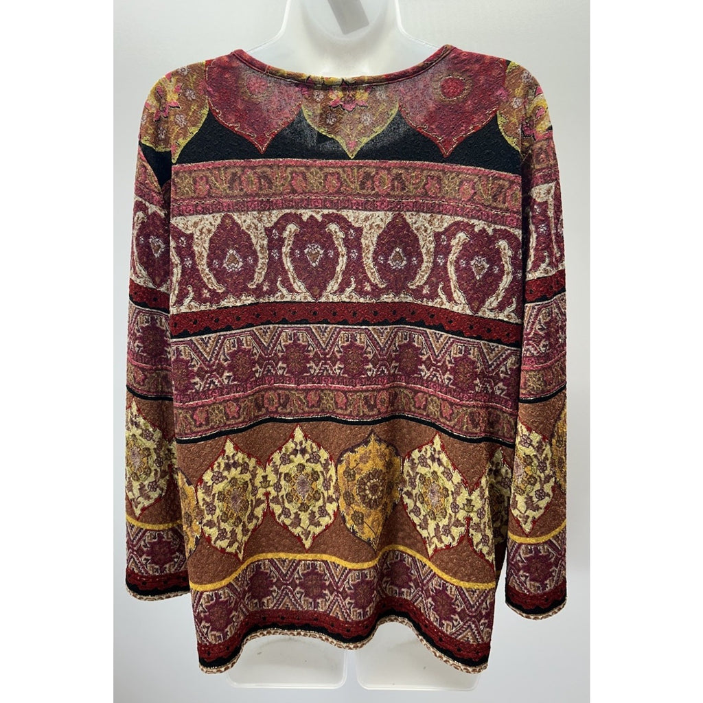 Napa Valley Womens Size XL Blk/Red Floral V-neck Stretch Top.