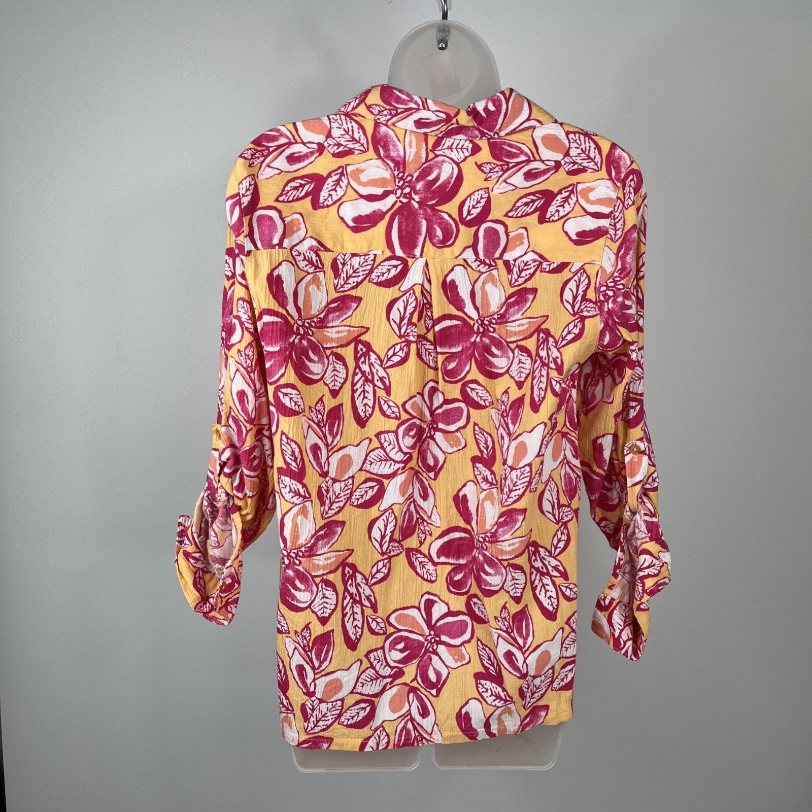 women's Appleseed's orange & pinks floral print shirt size medium Petite