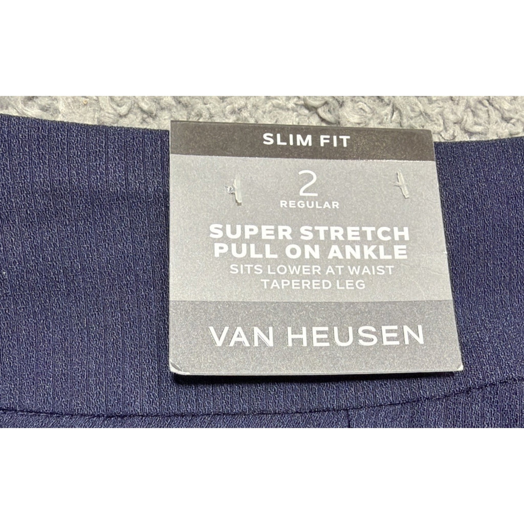 NWT Van Heusen Flex Slim Blue Dress Business Pull On Pants Career Size 2 Reg