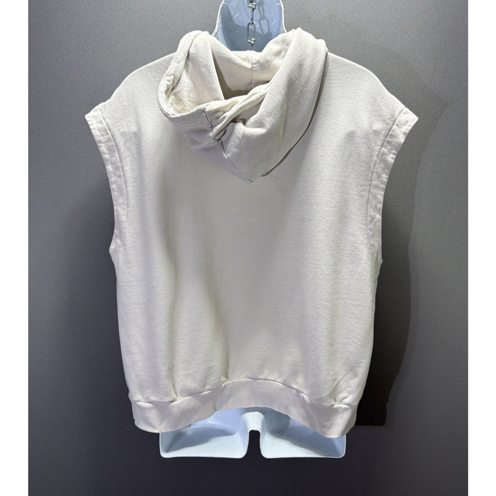 H&M Men Sweatshirt L Beige Sleeveless Drawstring Hoodie Gym Training Pullover