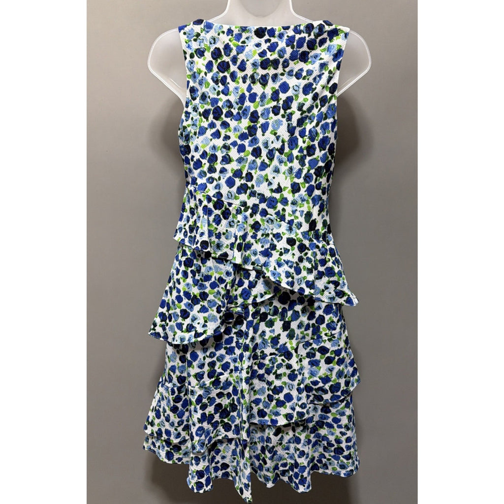 LAUREN RALPH LAUREN Women's 4 Printed Ruffled Crepe A-Line Dress Lined Excellent