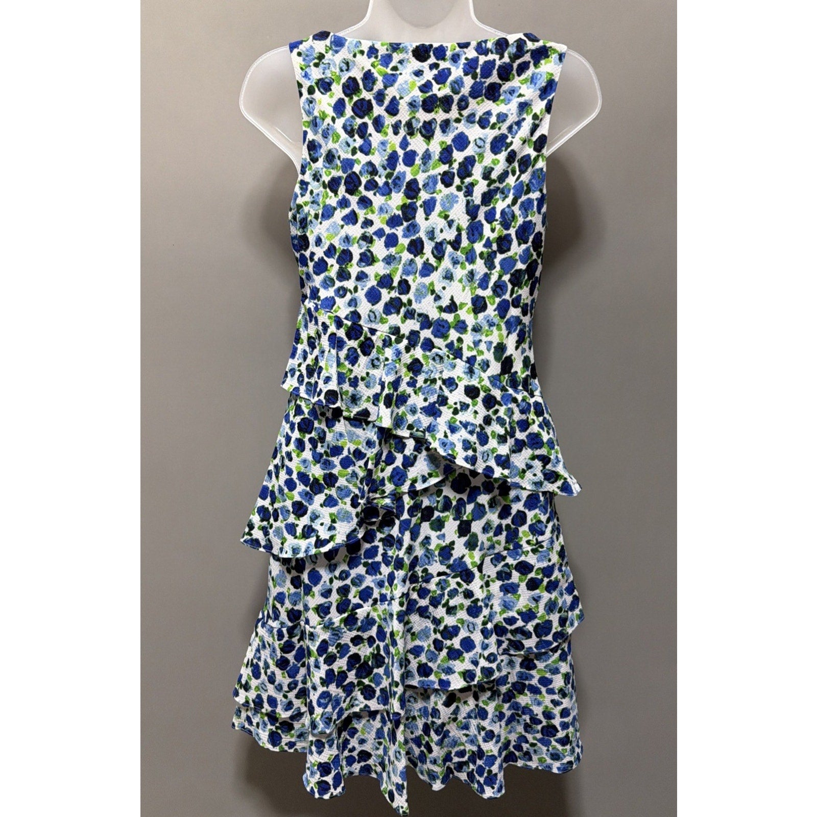 LAUREN RALPH LAUREN Women's 4 Printed Ruffled Crepe A-Line Dress Lined Excellent