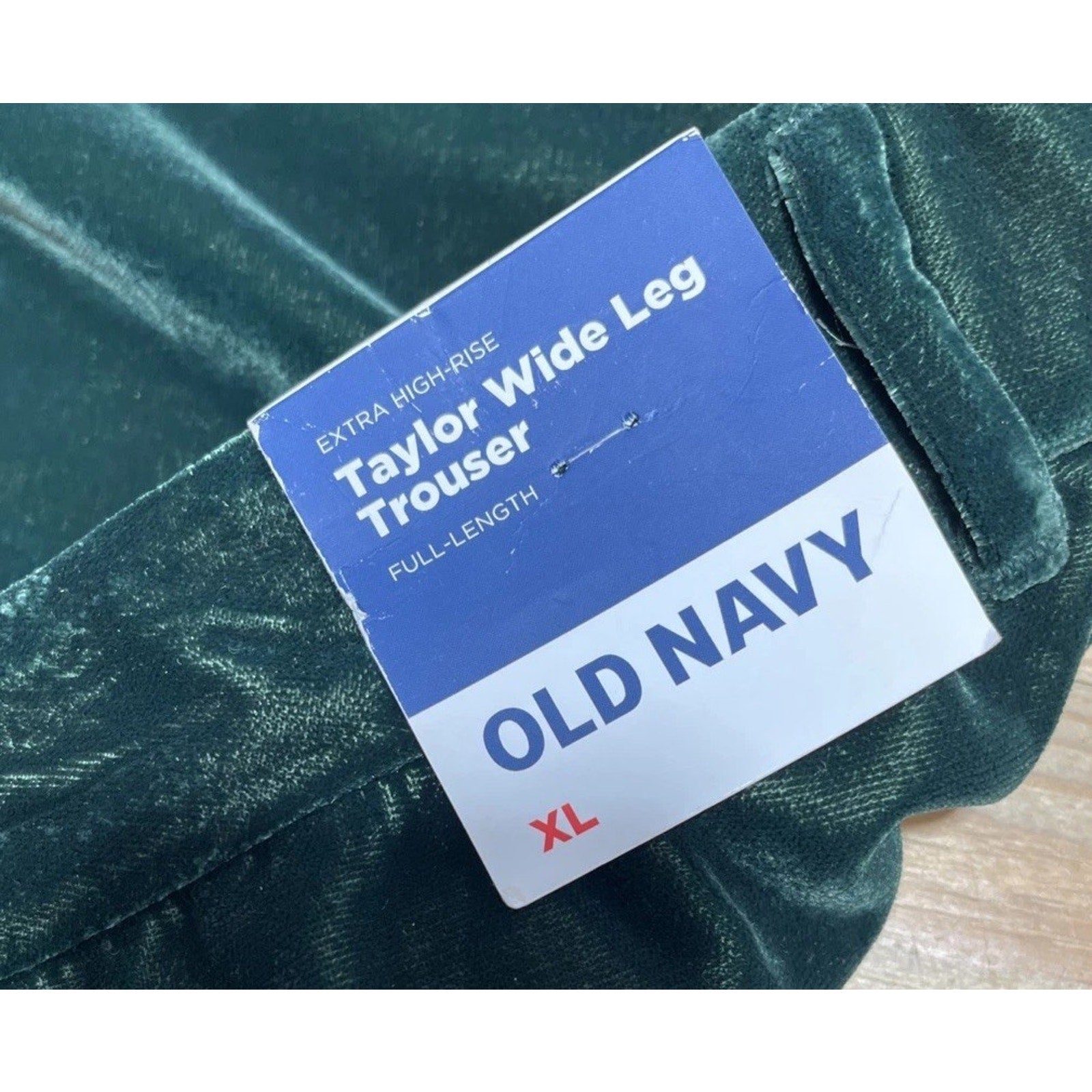 Old Navy Velvet Pants Womens XL Green Taylor Wide Leg Trouser High Waist NWT