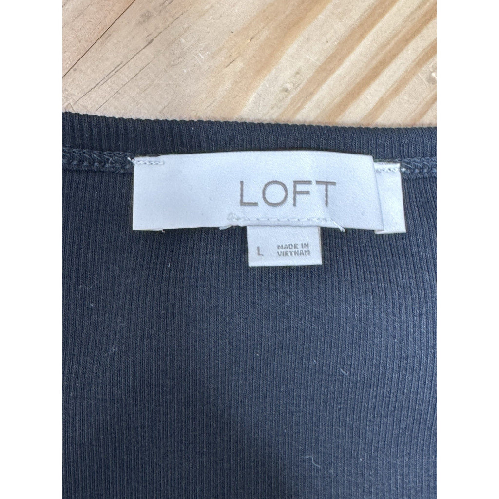 TALBOTS Black Soft Knit Cotton Blend Sweater Top Sheer Arms Women’s Size Large