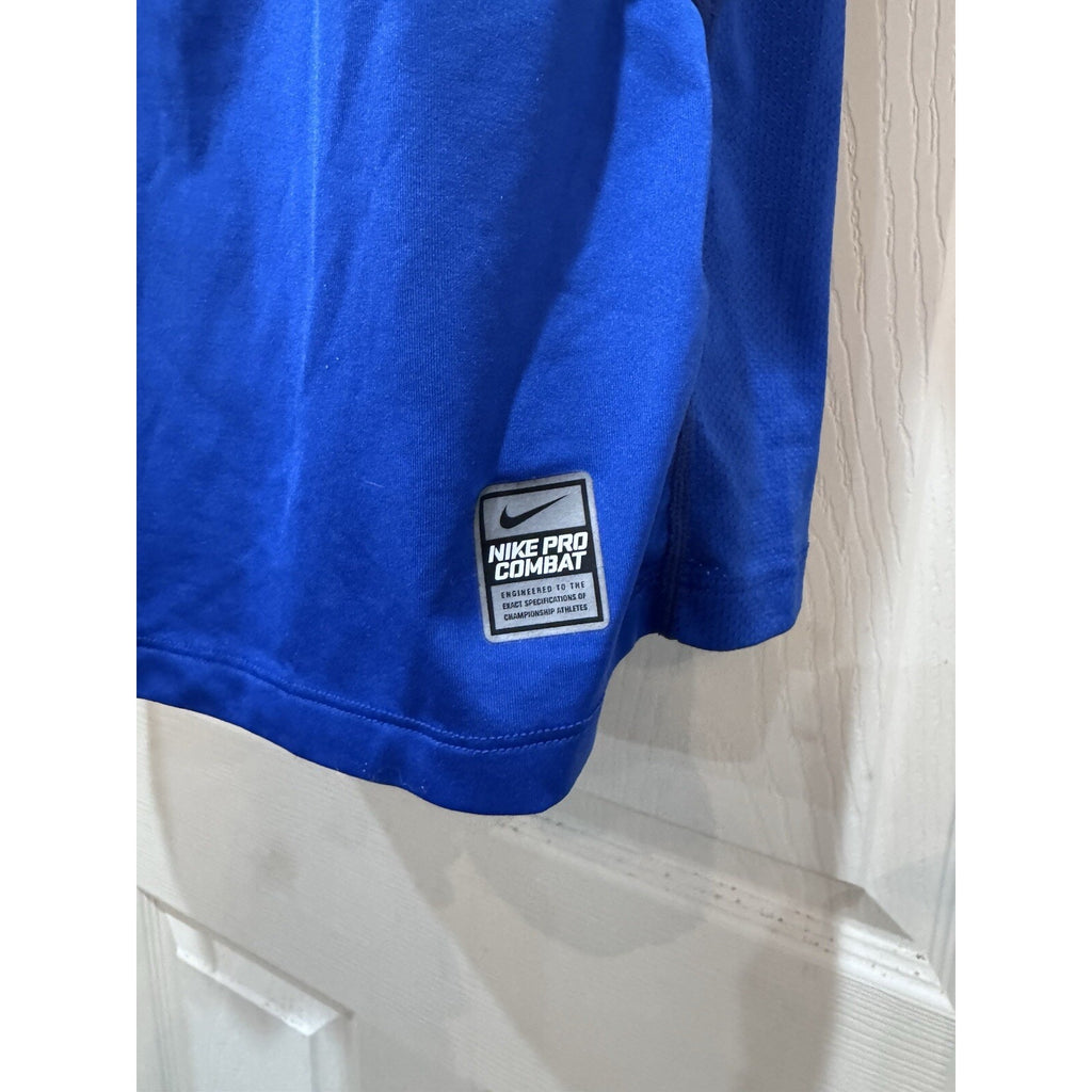 Nike Pro Combat Shirt Mens XL Fitted Blue Mock Base Layer Dri Fit Short Sleeve