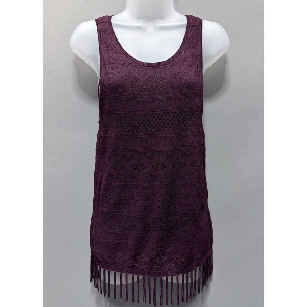 White House Black Market Tassle Hem Sleeveless Sweater Small Cabernet
